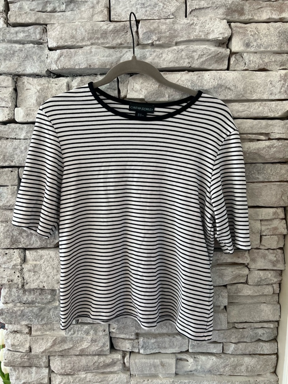 Cynthia Rowley Black and White Striped Short Sleeve Tee